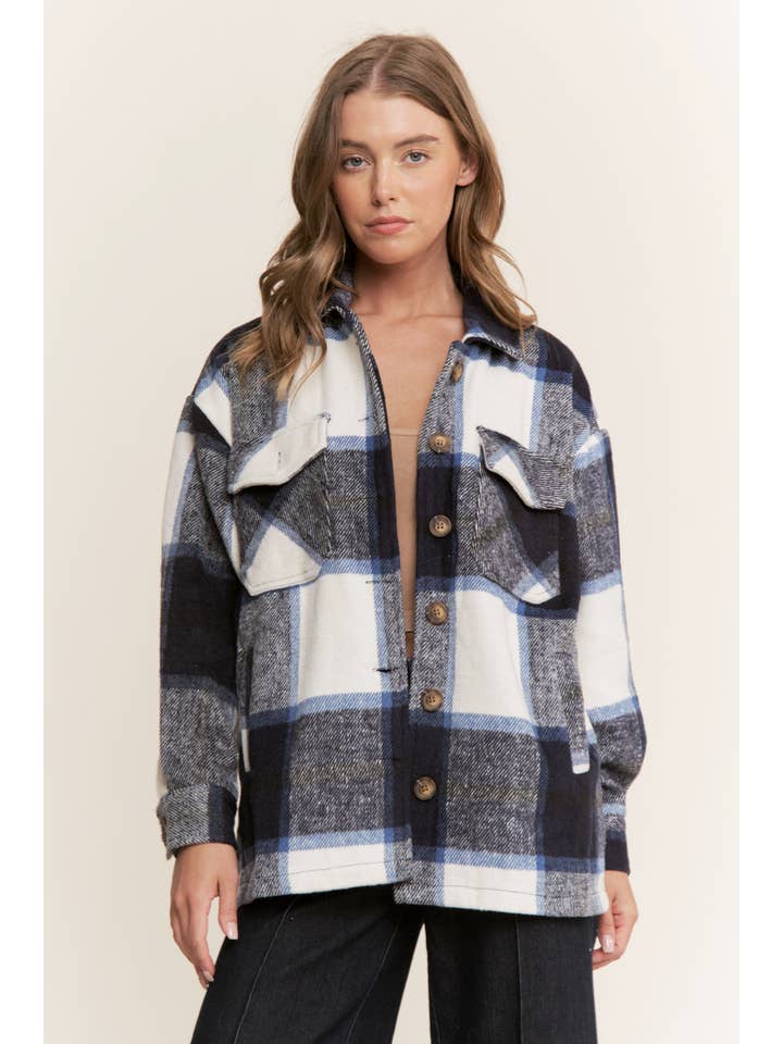 Sweet Generis – wholesale Shirt Jacket/Shacket - Women’s – FUZZY PLAID BUTTON DOWN FLANNEL SHIRT JACKET20
