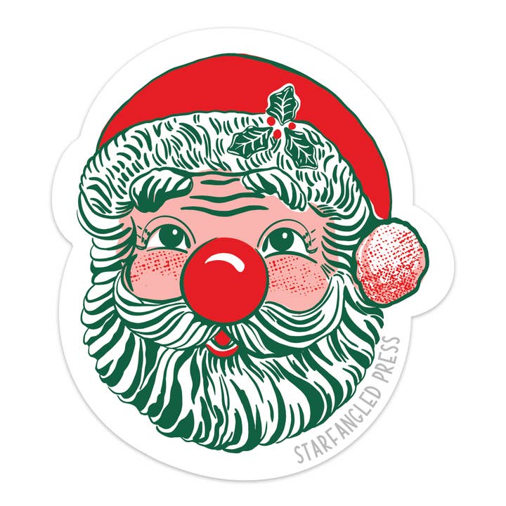 Retro Santa klistermærke for engroshandel hos Starfangled Press