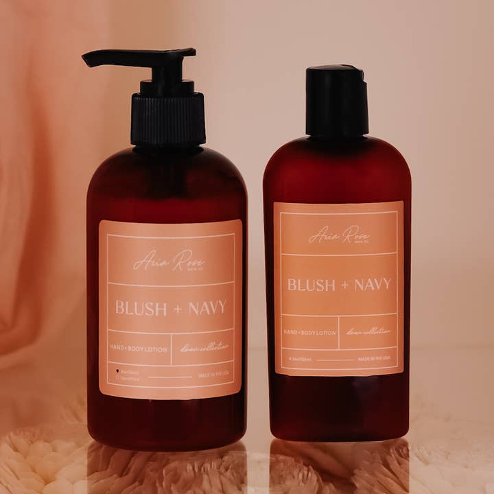 Blush + Navy Hand + Body Lotion - Dawn Collection for wholesale by Aria Rose Bath Co