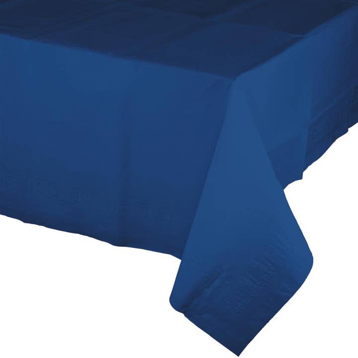 Bulk Navy Tablecover, 54X108" Paper/Poly (6 per Case) for wholesale by Bulk Party Decor