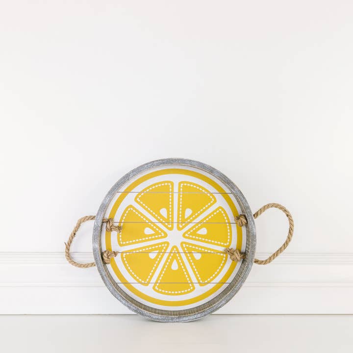 45026 - 12x12 wood tray (LEMON) CLEARANCE for wholesale by Devanie At Home (Formerly Adams & Co.)