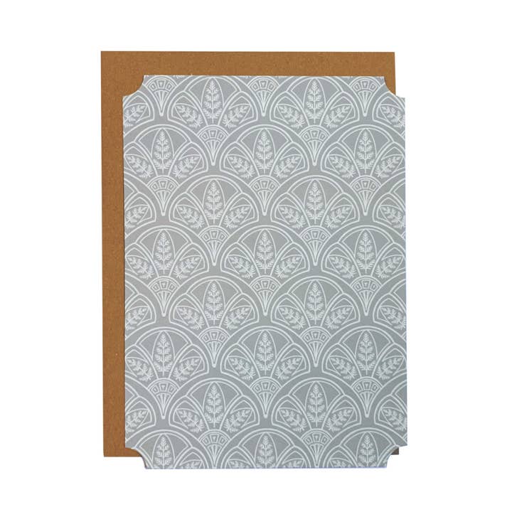 Fern Art Deco Flat Card - White on Light grey for wholesale by The Good King Paper Co