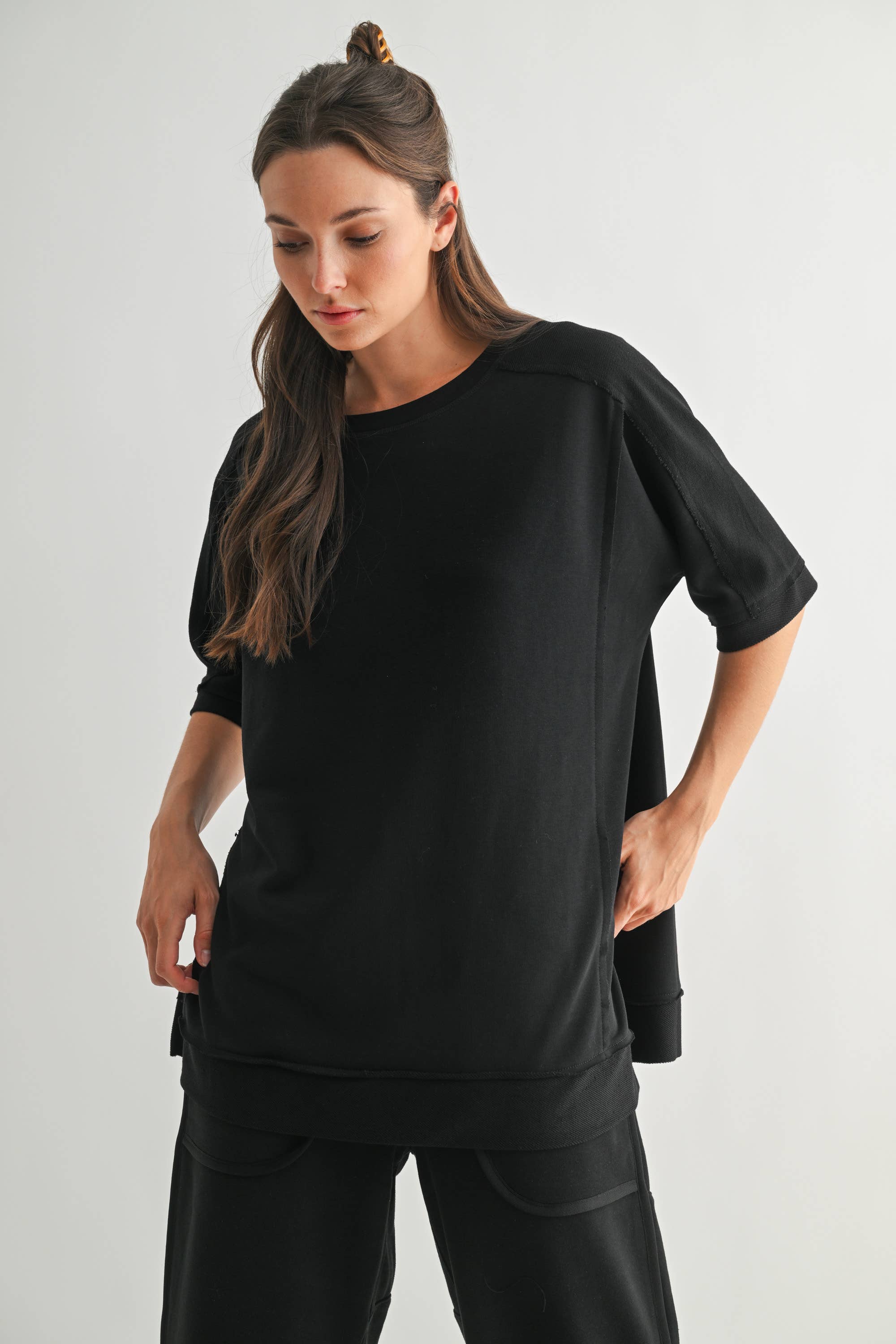 Mono B - Wholesale Tunic - Women's - Offset French Terry Dolman Sleeve Top