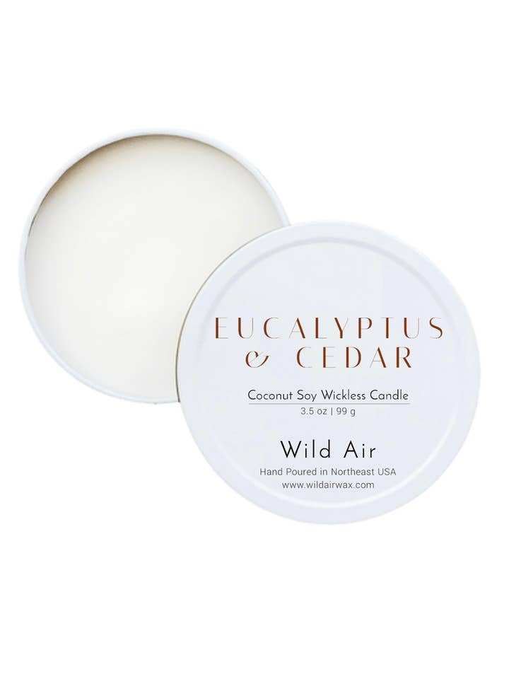 Eucalyptus + Cedar Wickless Candle 3.5 oz for wholesale by Wild Air