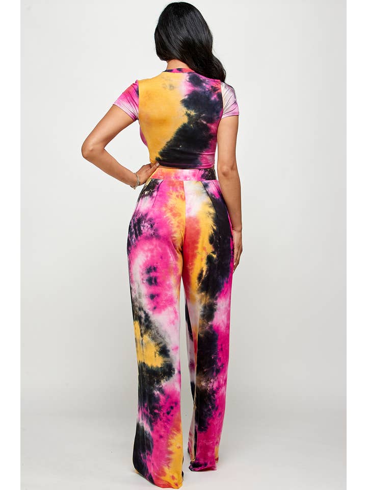Spring Haze Inc. - Wholesale Top & Pant Set (NOT Loungewear) - Women's - Tie-Dye Crop Top & Pleats Pants Set