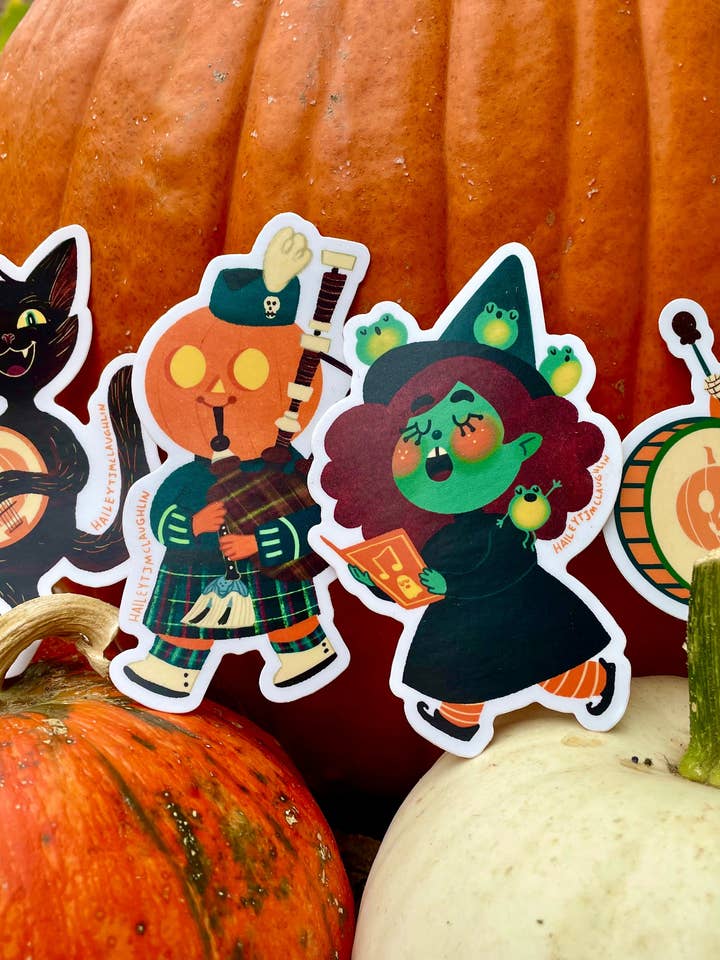 Halloween Brigade Parade Stickers for wholesale by Hailey McLaughlin Illustrations