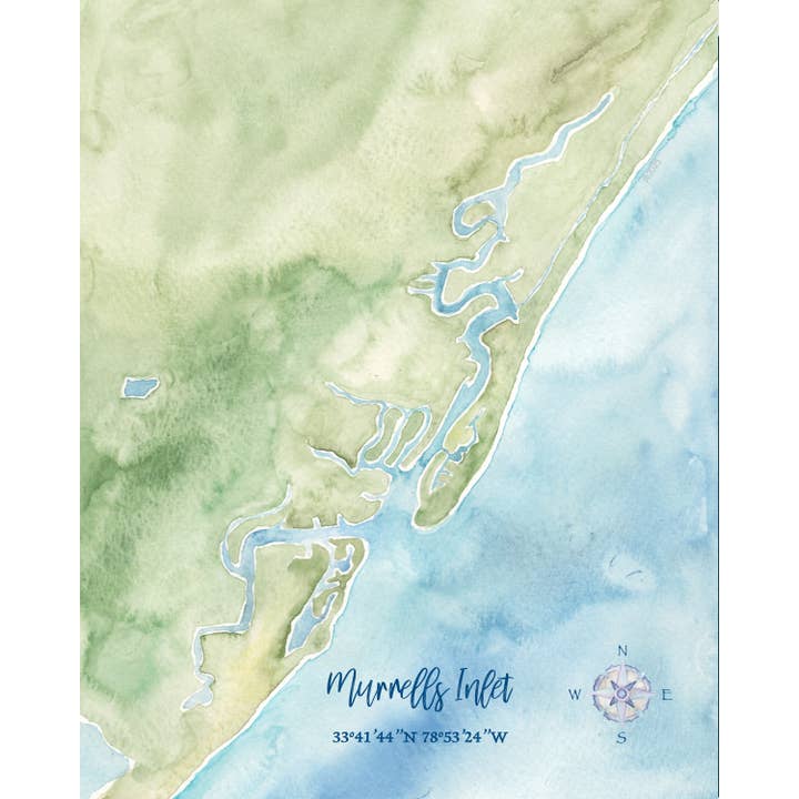 Murrells Inlet SC Hand-Painted Watercolor Map - Art Print for wholesale by Molly Joseph Fine Art