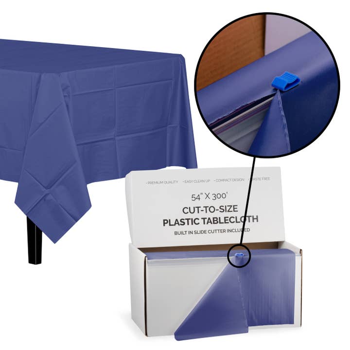 54 In. X 300 Ft. Cut-To-Size Plastic Table Cover - Navy for wholesale by Crown Display