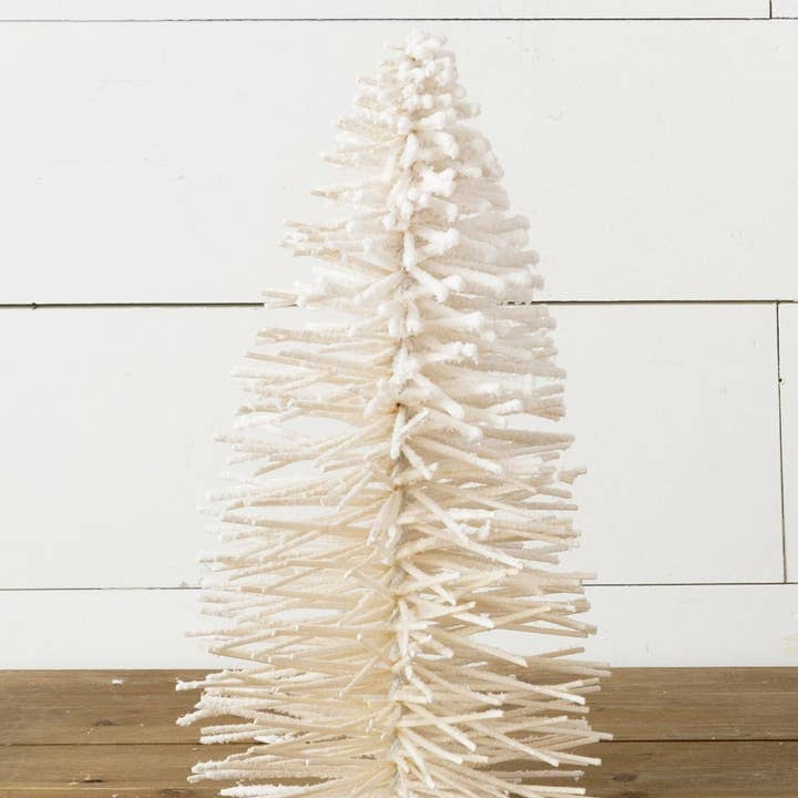 Wood Bottle Brush Tree - Cream Flocked, Sm (PC) for wholesale by Audrey's Home & Gift