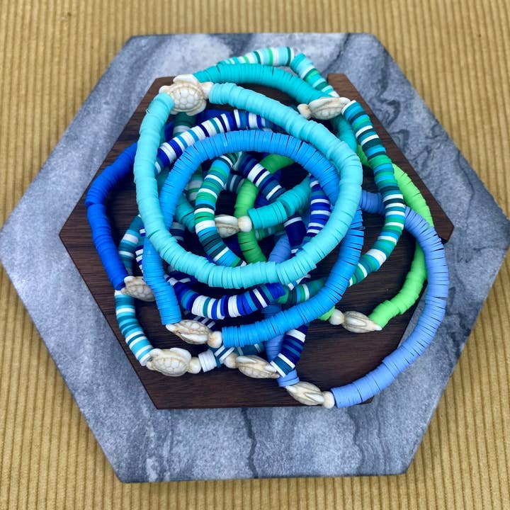 Bracelet - Clay + Stone - Green & Blue Ivory Turtle for wholesale by Hive Supply