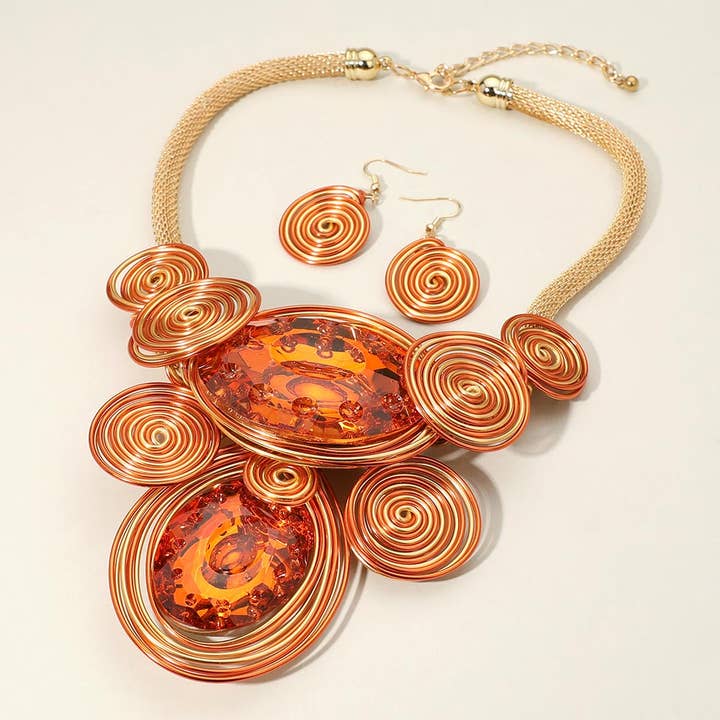 Sensibling Corp. - Wholesale Pendant/Charm Necklace - Bold Double Oval Accented Metal Wire Statement Necklace