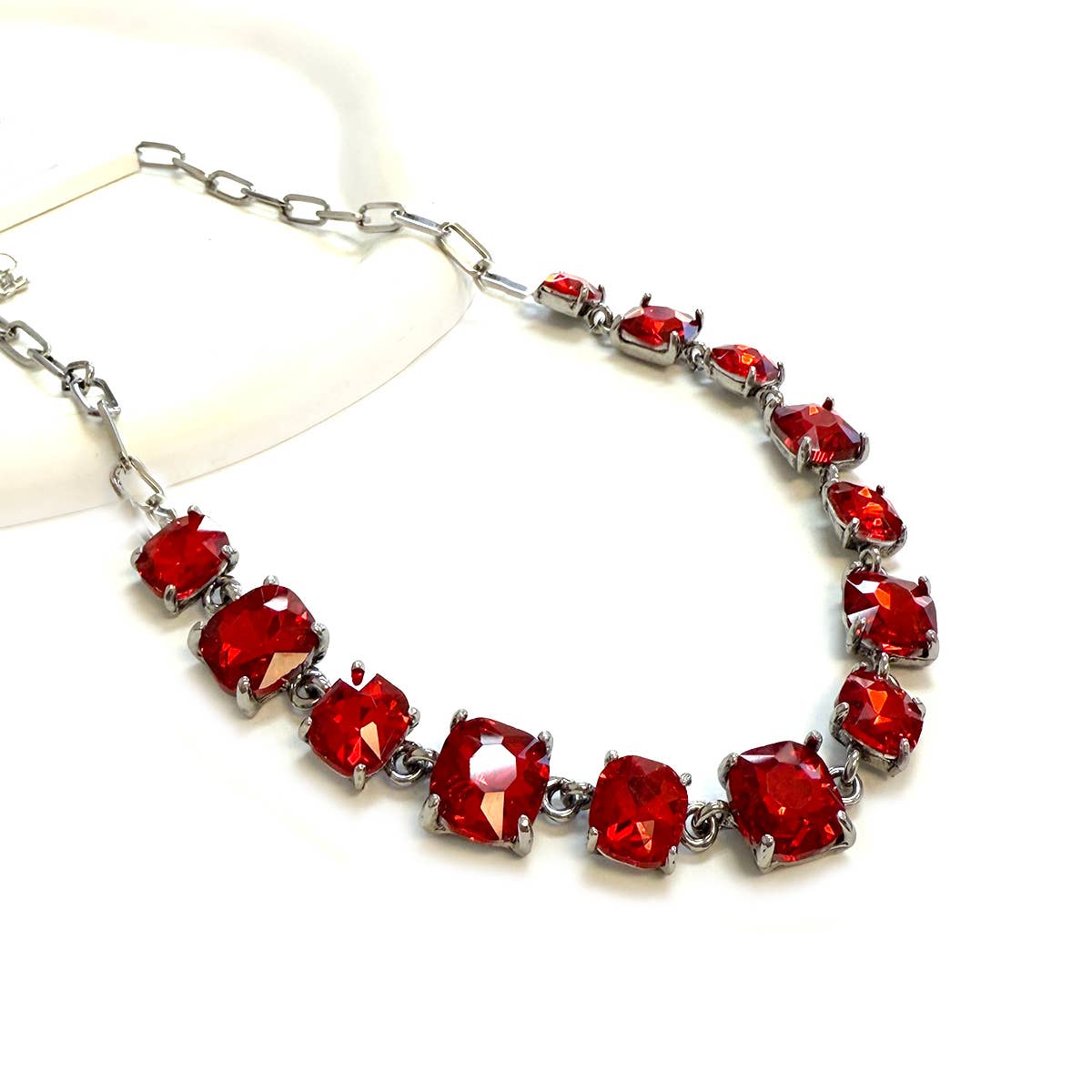 StarryNYC - Vente Collier maille et chaîne - Collier à chaîne à maillons en cristal carré en verre taillé en coussin30