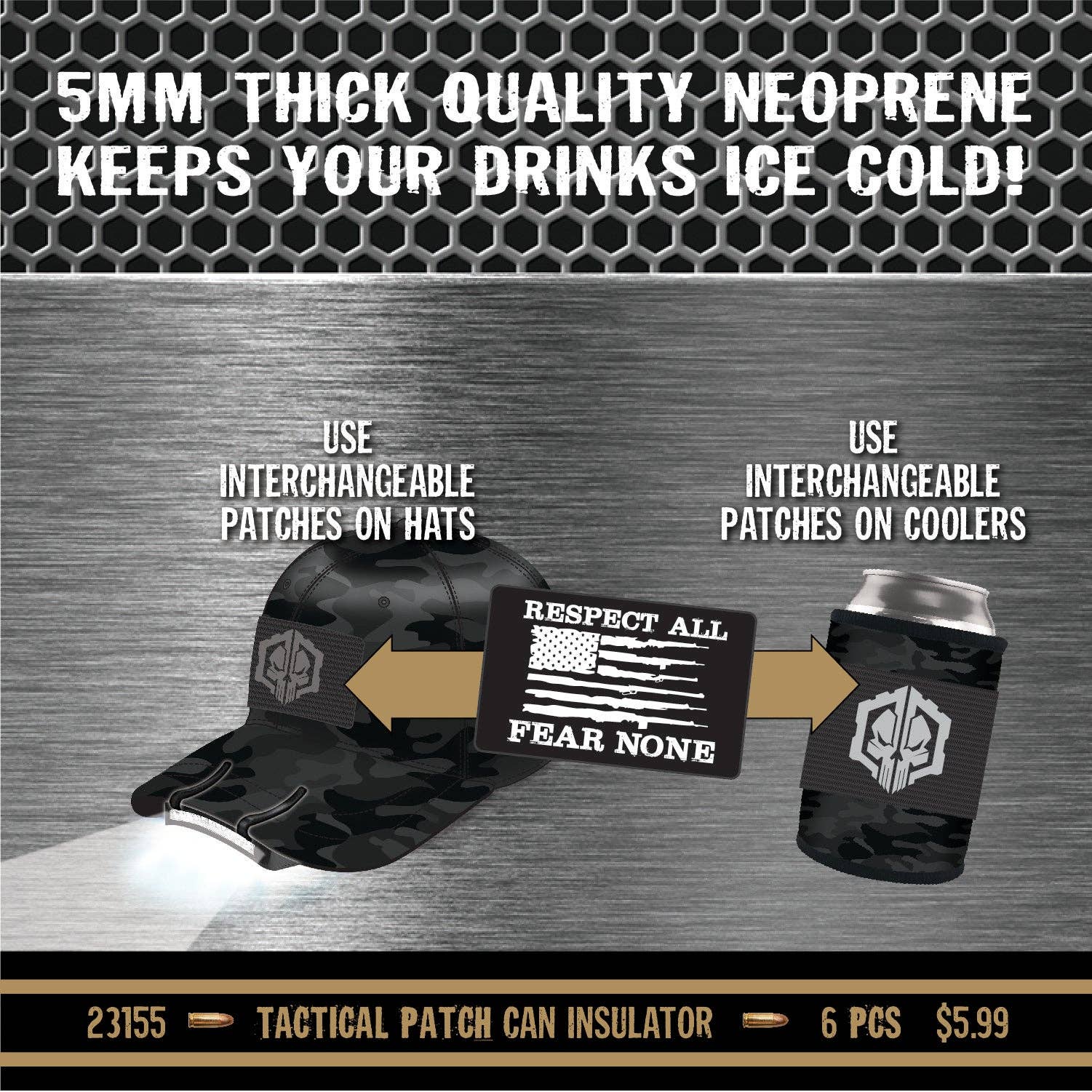 Novelty Closeout - Wholesale Drink Huggers & Koozies - Tac Gear Velcro Patch Ready Can Cooler Assortment- 6/Pack1