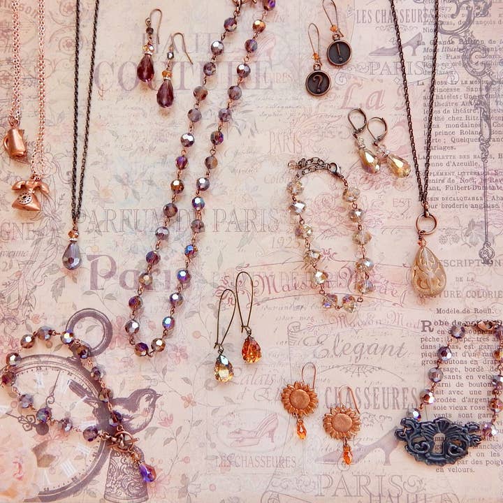 The green antique trunk - Wholesale Dangle Earrings - Nonie - Amethyst And Copper Teardrop Earrings - Purple Earri3