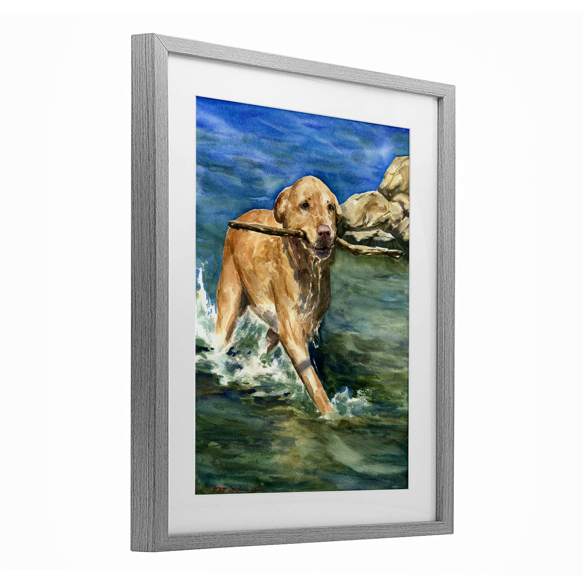 Stupell Industries - Vente Enseigne murale - Art mural sous verre - Labrador heureux avec bâton10