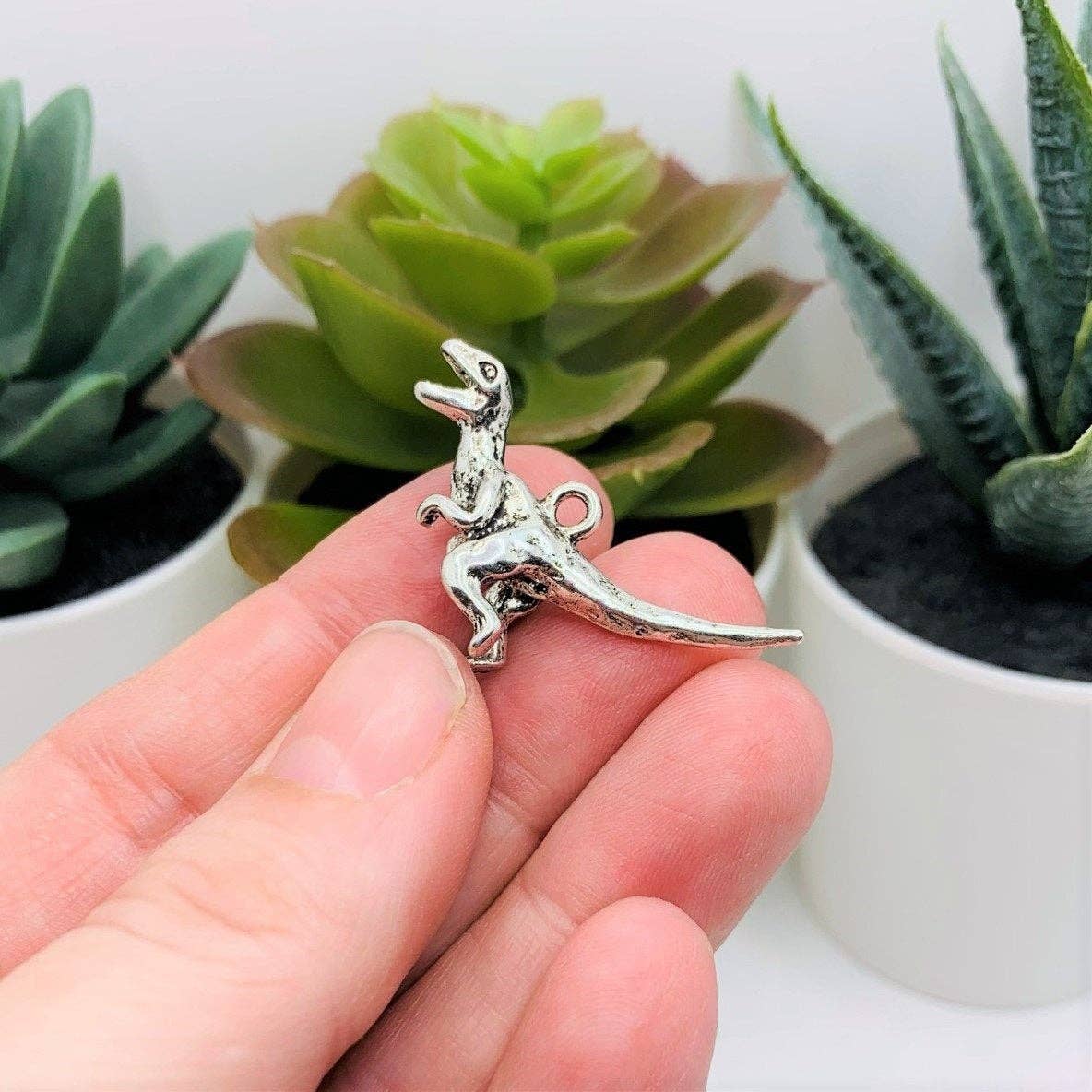 Guerrilla Charm - Wholesale Individual Charm/Pendant - Silver Velociraptor 3D Dinosaur Charms, 30x24mm1