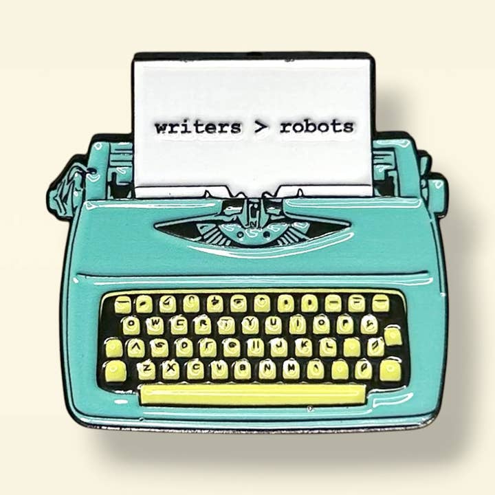 Épinglette en émail "Écrivains avant les robots" pour la vente par Library Cat Designs