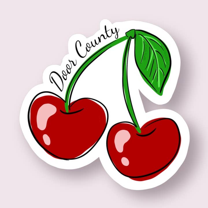 Door County Cherries Vinyl Sticker for wholesale by Emily's Art Cart