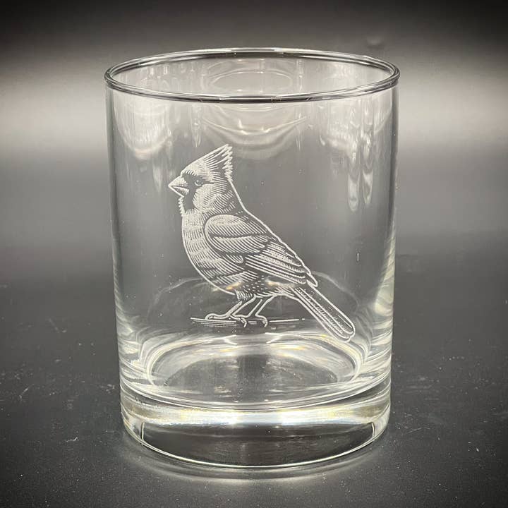 Cardinal Engraved 14 oz Double Old Fashioned Glass for wholesale by Adirondack Etching LLC
