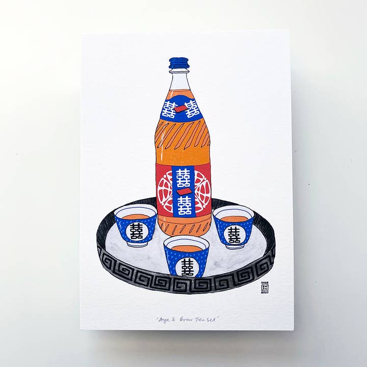 Aye & Brew Tea Set Prints for wholesale by Sarah Kwan Artist