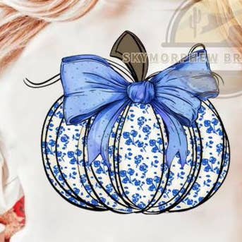 Skymorphew Branding Co – Engroshandel Sublimationstryk – Blå blomstergræskar med sløjfe0