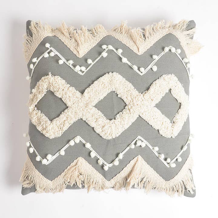 Broderet tåge grå pudebetræk for engroshandel hos IndieRoots