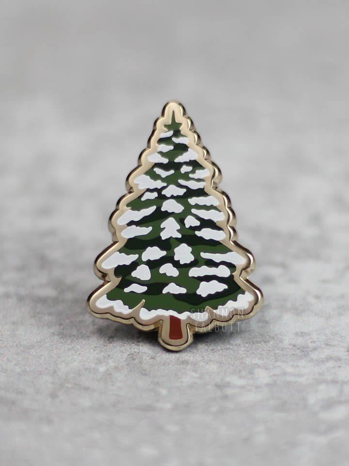 Snowy Tree Winter Nature Christmas Mountain Hiker Enamel Pin for wholesale by Shannon Talbott