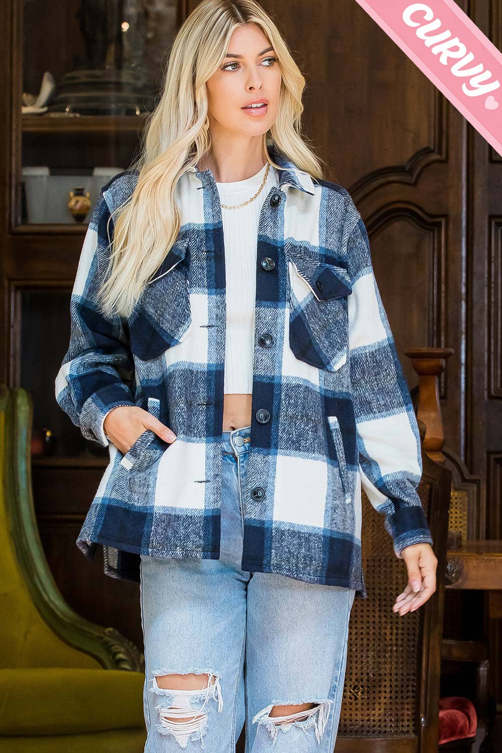 Sweet Lovely by Jen - Wholesale Shirt Jacket/Shacket - Women's - OUTERWEAR PLUS SIZE  FLANNEL  SHACKET 0