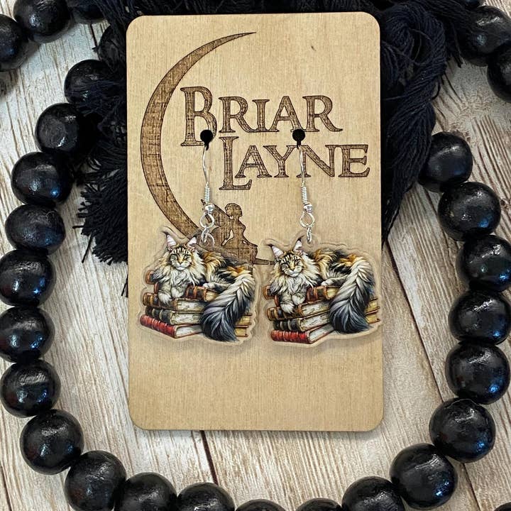 Briar layne - Wholesale Dangle Earrings - Main Coon Cat Reading Book Earrings6
