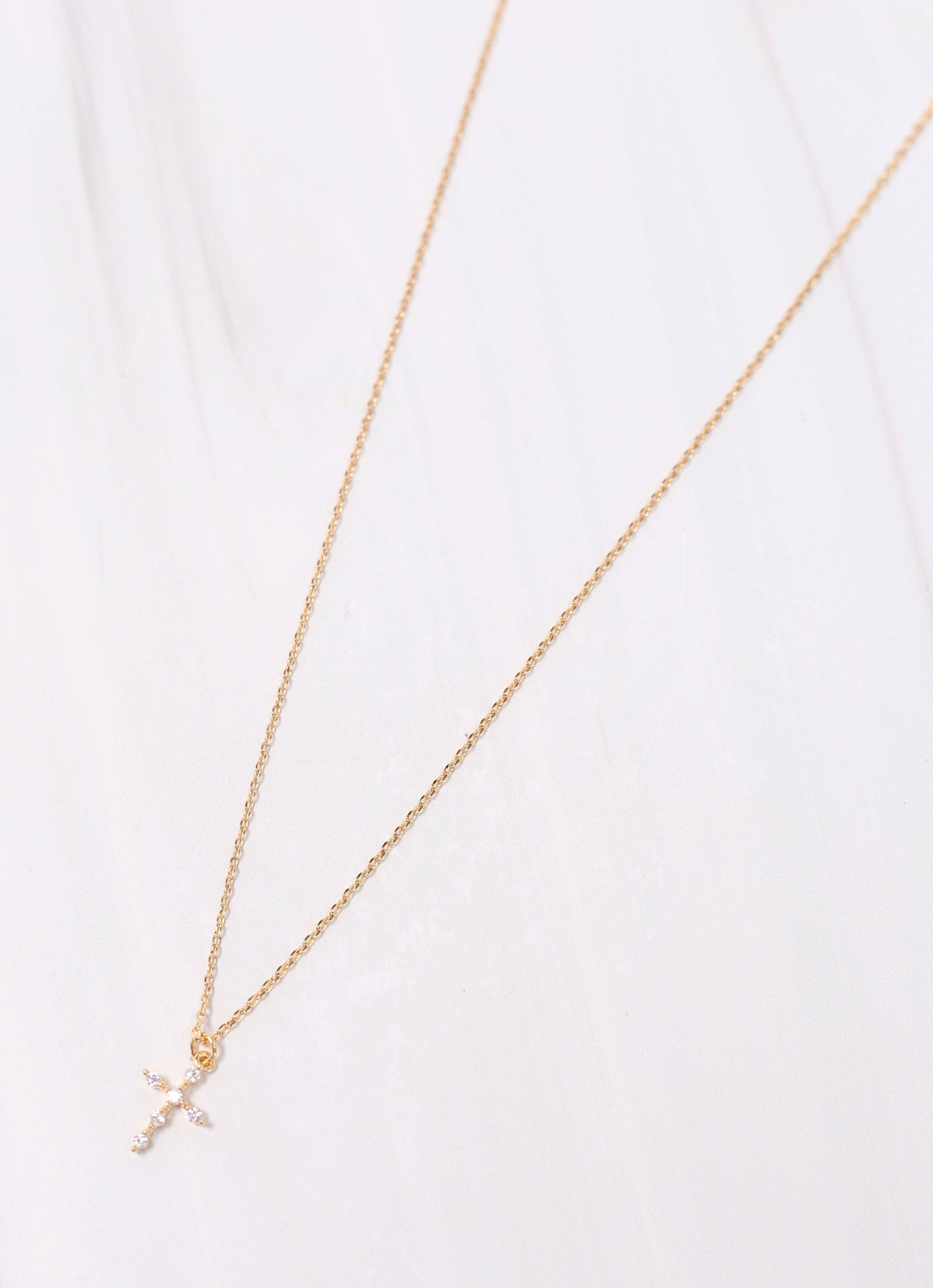 Caroline Hill - Wholesale Pendant/Charm Necklace - Belief CZ Cross Necklace GOLD1