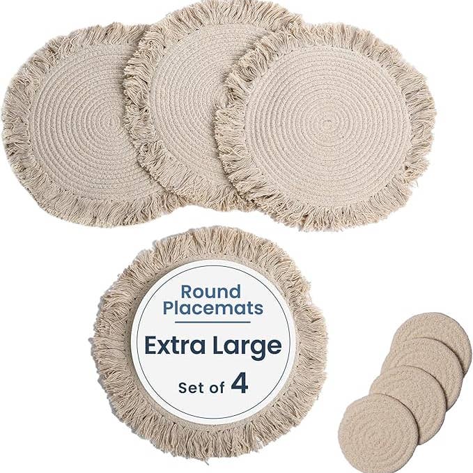 Large Cotton Rope Placemats & Coasters, Ivory, Set of 4 for wholesale by The Fine Living Company