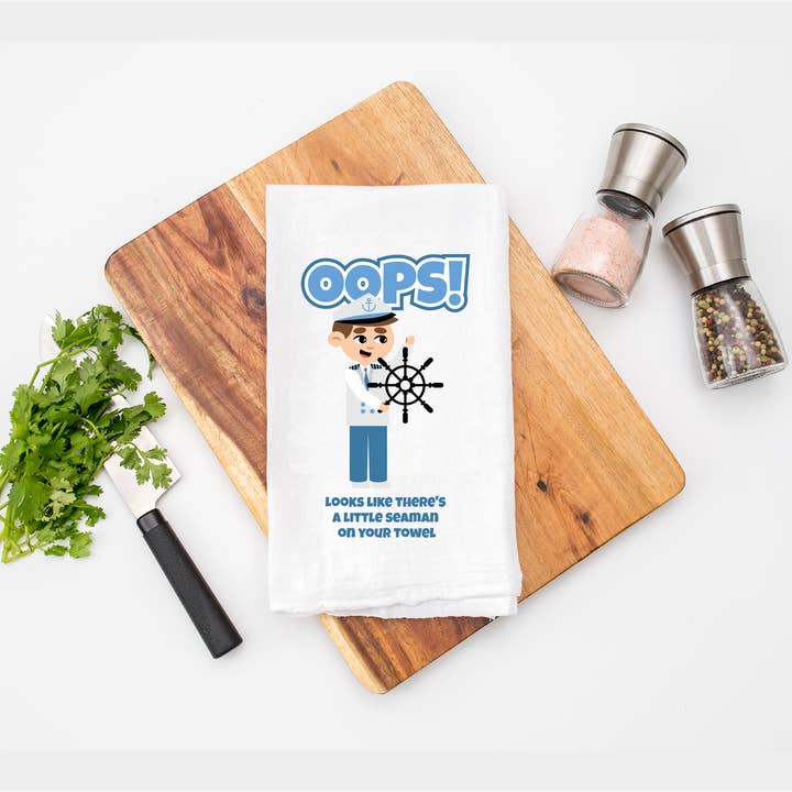 There's A Little Seaman on Your Towel Kitchen Tea Towel for wholesale by Calm Down Caren