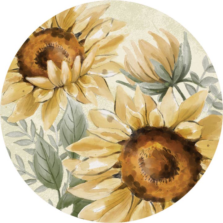 "Painterly Sunflowers" Round Car Coaster – Packaged for wholesale by Gift & Garden by Carson
