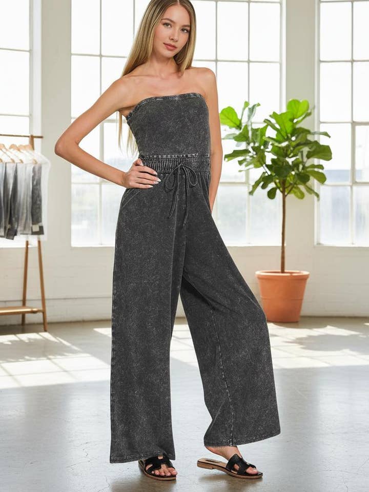 .0105 Zuurgewassen Straploze Tube Top Jumpsuit SI-29275 voor wholesale door 42POPS