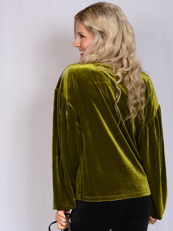 Kaleidoscope Accessories - Wholesale Blouse - Women's - Velvet Pullover w/ Puffy Drop Sleeves Tops, 2 Sizes Assorted