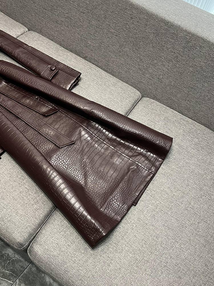 Couleur comme sur les photos Manteau long à lacets en similicuir motif crocodile SY391 en vente sur Faire11