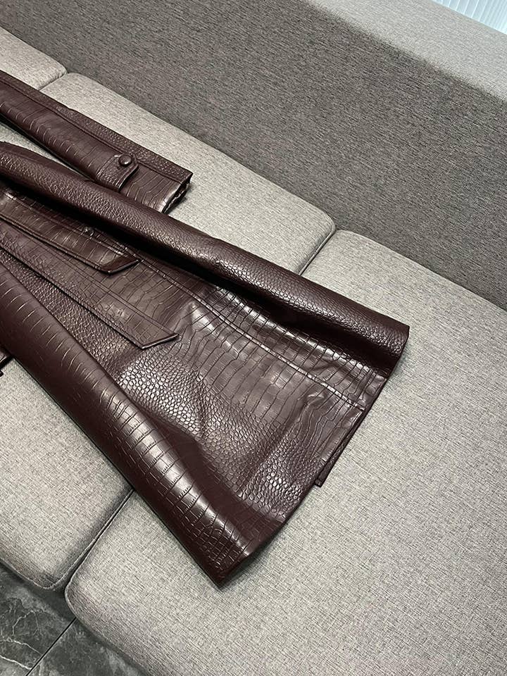 Couleur comme sur les photos Manteau long à lacets en similicuir motif crocodile SY391 en vente sur Faire11