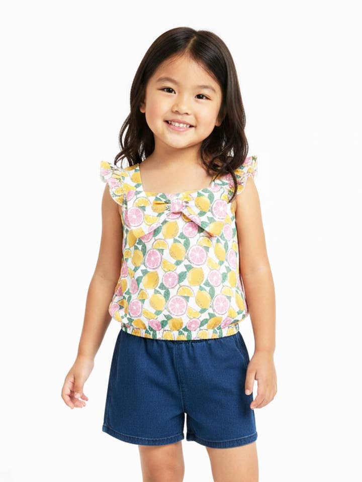 Flickor rosa vävd topp med rosett och jeansshorts-set - 2166204 för wholesale av Hemworld