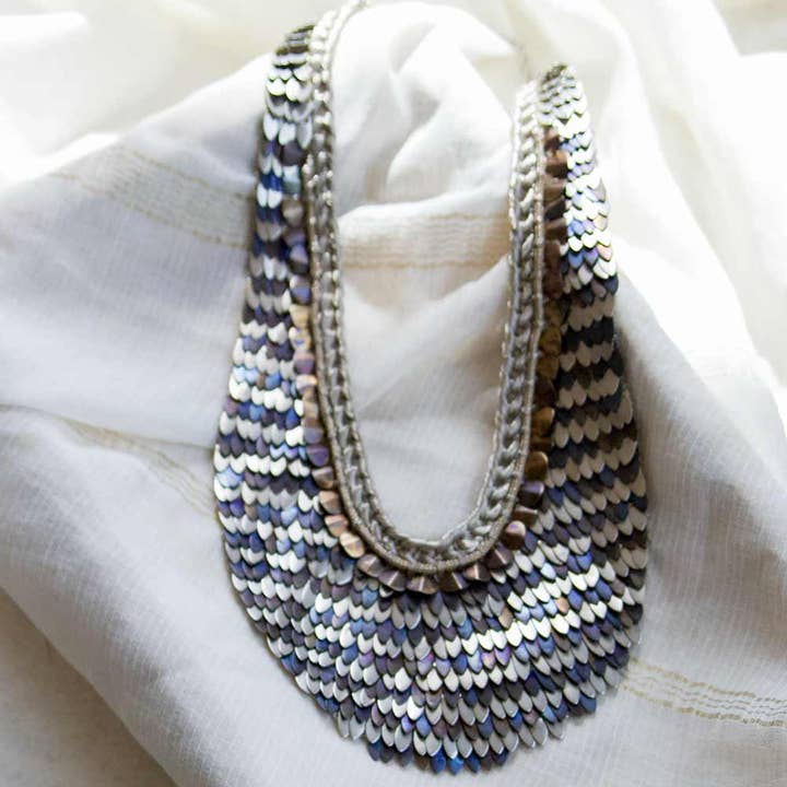 Cleopatra Statement Necklace - Silver + Bllue for wholesale by Studio Anai