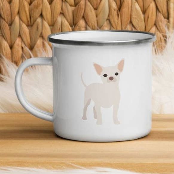 Vit Chihuahua emalj mugg för wholesale av Nana + Belle