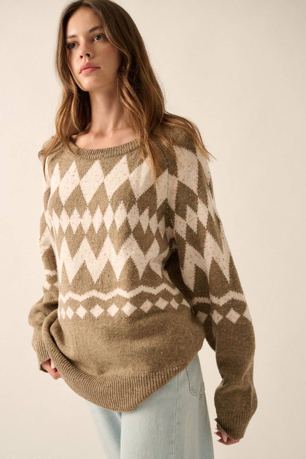 Promesa USA – wholesale Pullovertröja - Dam – Argyle Confetti Stickad Raglantröja med lös passform8