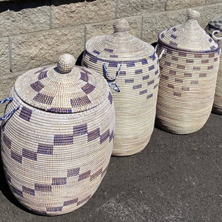 Global Crafts - Wholesale Laundry Hamper - Senegal Lidded Hampers - Neutrals, Designs WILL Vary