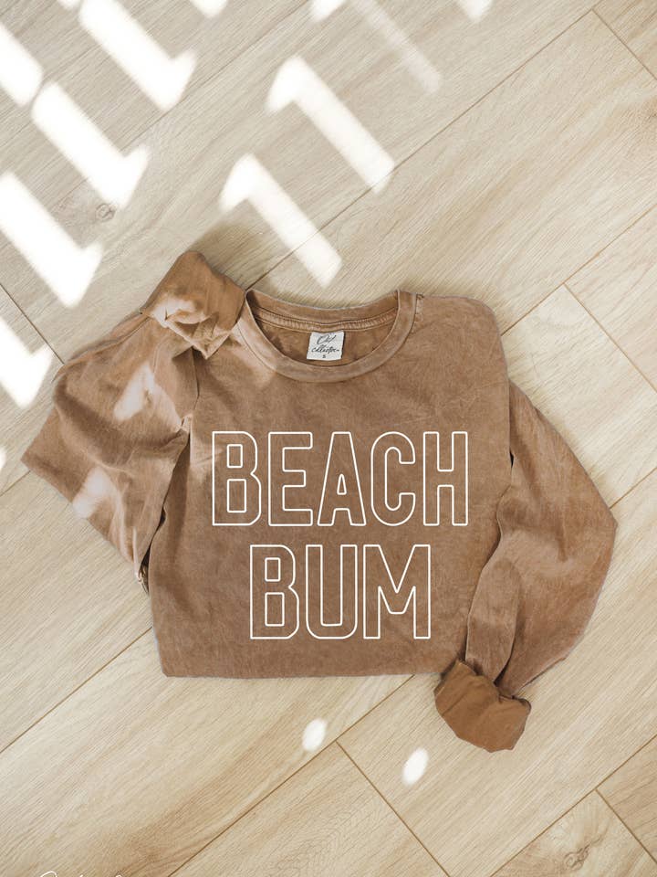 BEACH BUM Mineral Washed Long Sleeve Graphic for wholesale by OAT COLLECTIVE