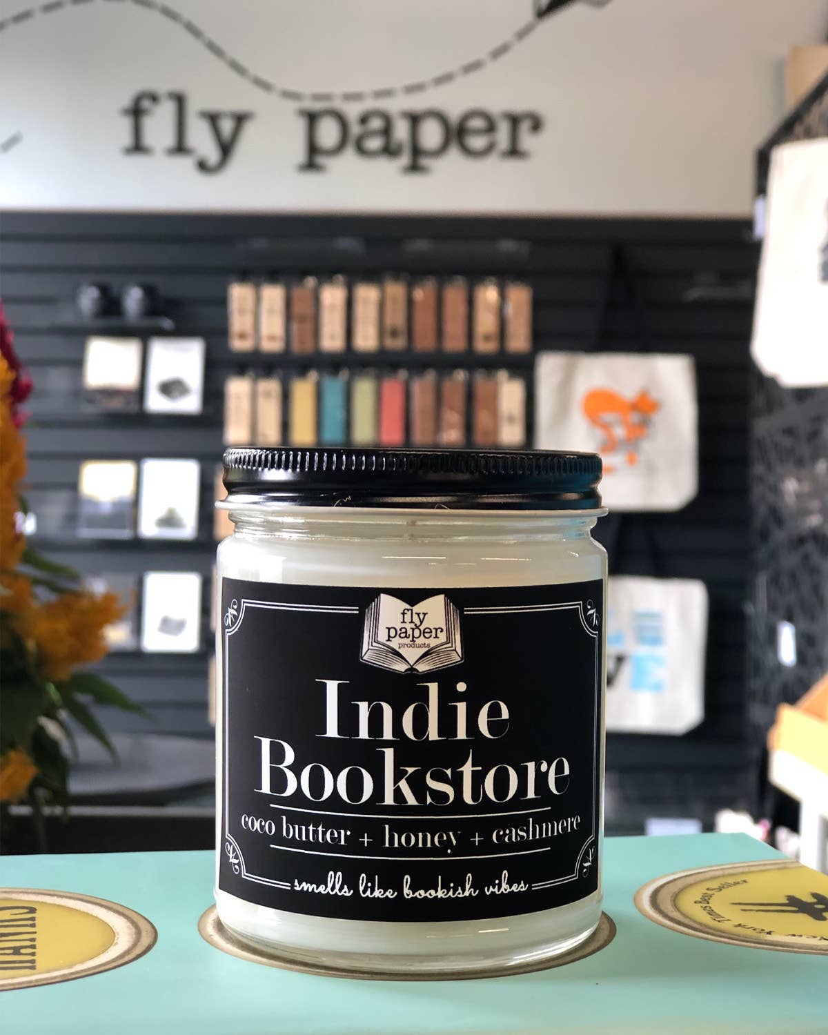 Fly Paper Products - Wholesale Jar/Filled Candle - Indie Bookstore 9oz Candle Coco Butter + Honey + Cashmere3