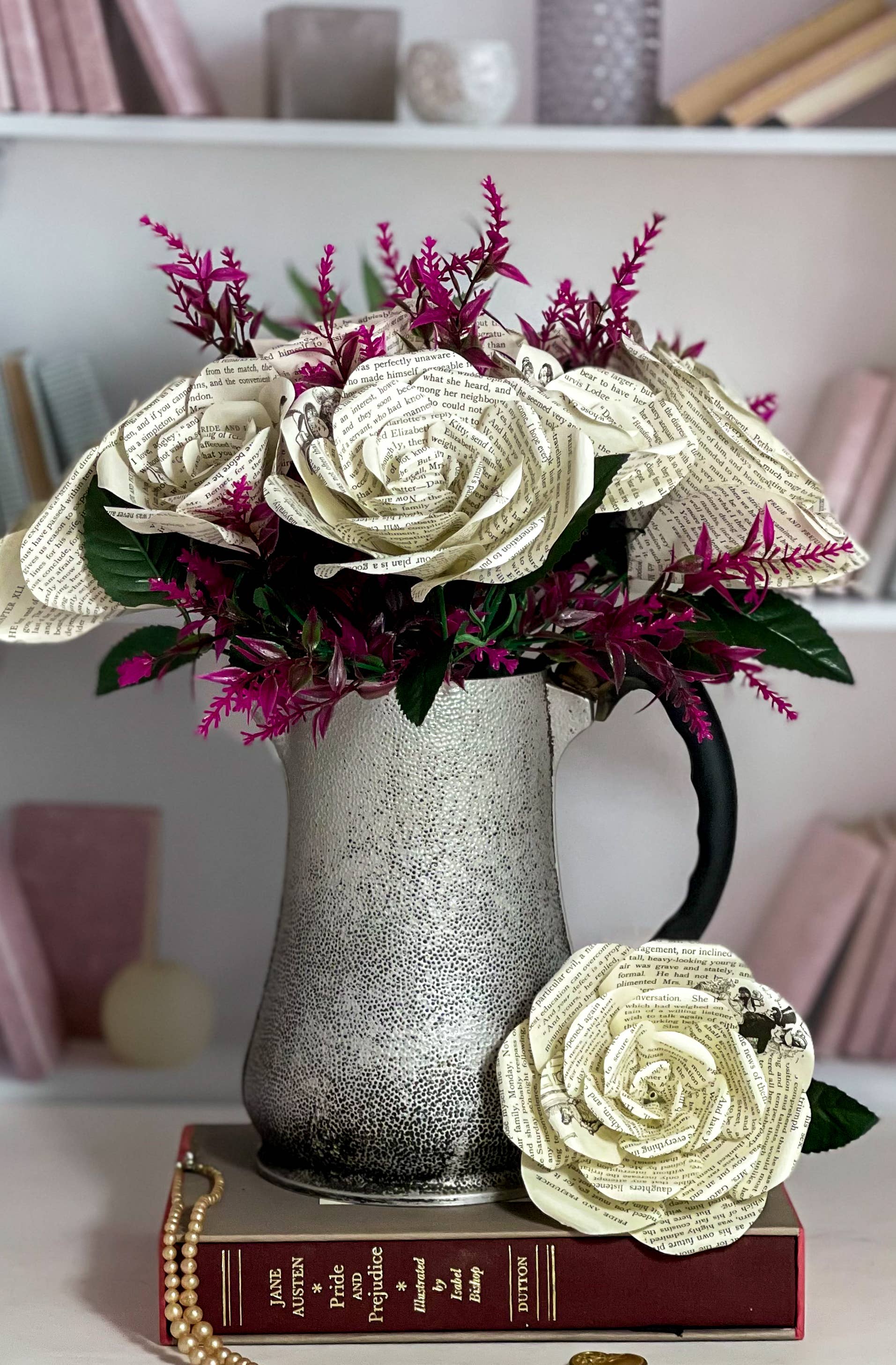 Literary Blooms - Wholesale Artificial Flowers - Pride and Prejudice Paper Rose – Medium (5")5