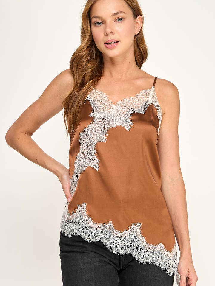 RT-4280-6 LACE TRIM CAMISOLE-MOUSSE CREAM for wholesale by Ellison
