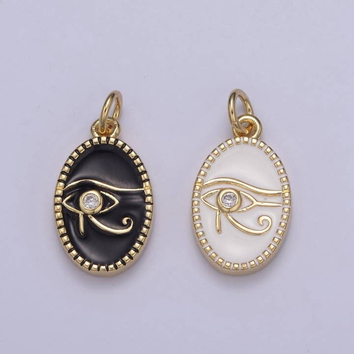 Dainty Black Enamel Eye Of Ra Oval Charm Necklace, White Evil Eye Necklace Pendant Amulet Protection Jewelry Layered Necklace N-673 N-674 for wholesale by Aim Eternal