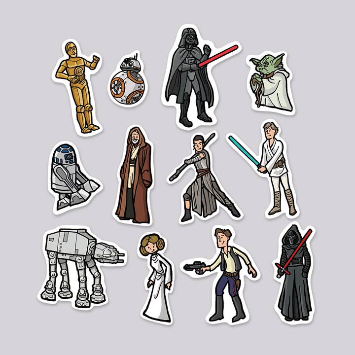 Design Corner - Wholesale Sticker - Star Wars Characters Die Cut Sticker 12 Pack