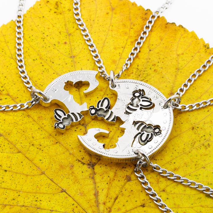 4-delige Hommel Kettingen, Insecten Sieraden, Gegraveerde Honingbijen voor wholesale door NameCoins