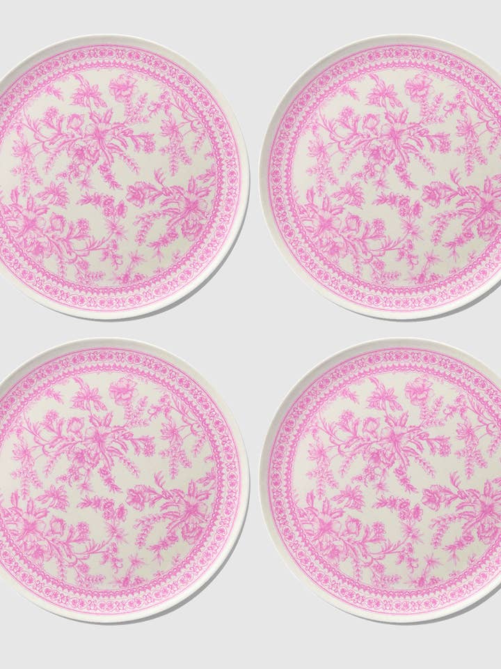 Bamboo Pink Toile Large Plates (Pack of 4) for wholesale by Coterie Party Supplies